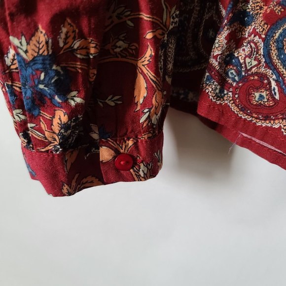 LUCKY BRAND Live in Love Button Down Top Sz S Round Neck Red Floral Long Slv EUC - Picture 4 of 6